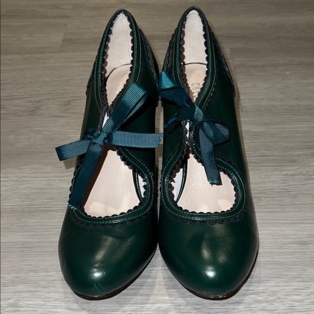 Chelsea Crew Forest Green Heels with Ribbon